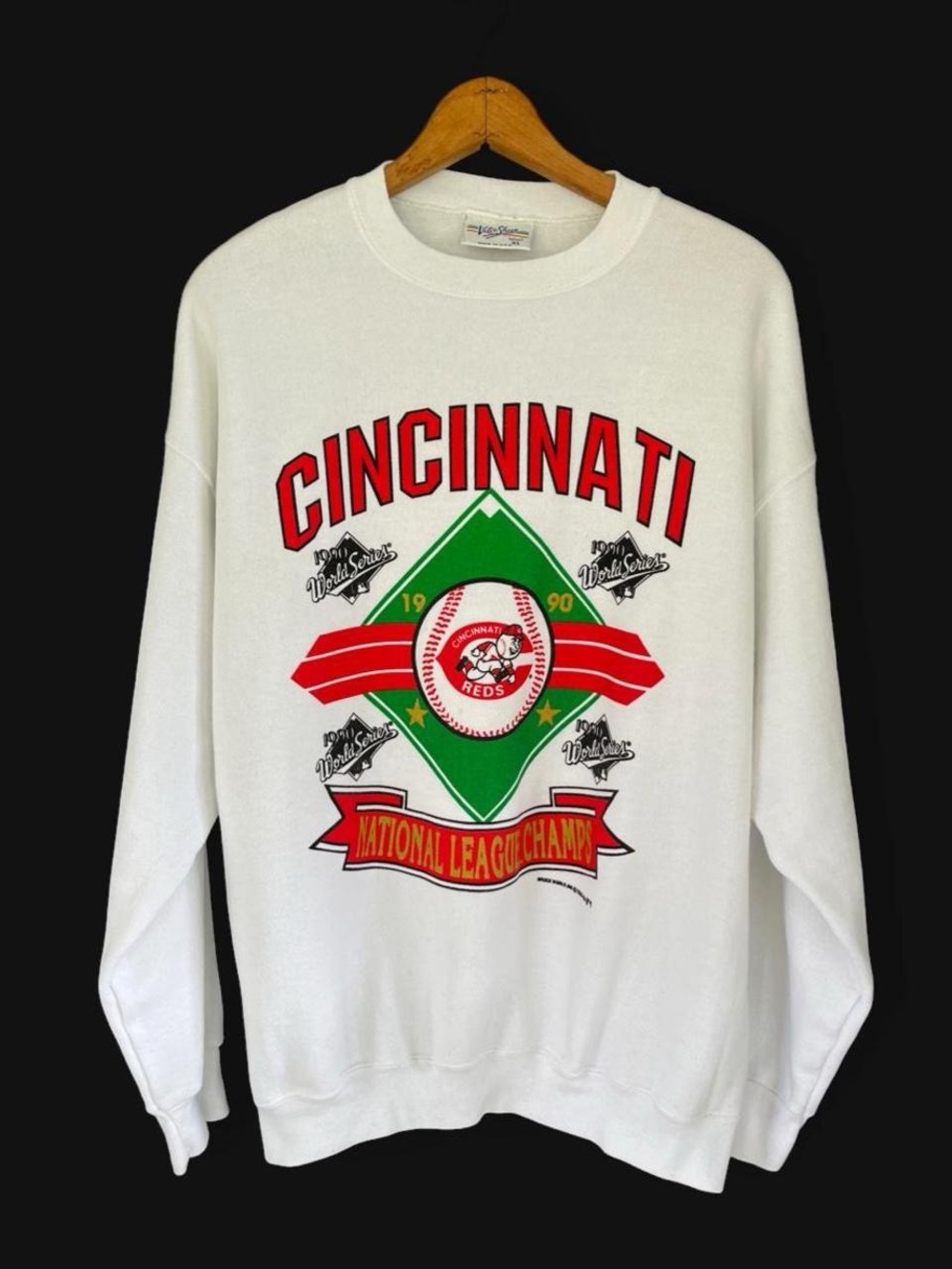 Vintage Cincinnati Reds 1990 NL Champions Sweatshirt XL Made USA Velva Sheen
